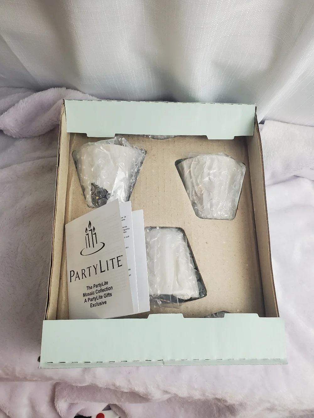 3 Piece Retired Tiffany Style Mosaic Stemmed Votive Glass Tealight Holders New - Picture 13 of 16